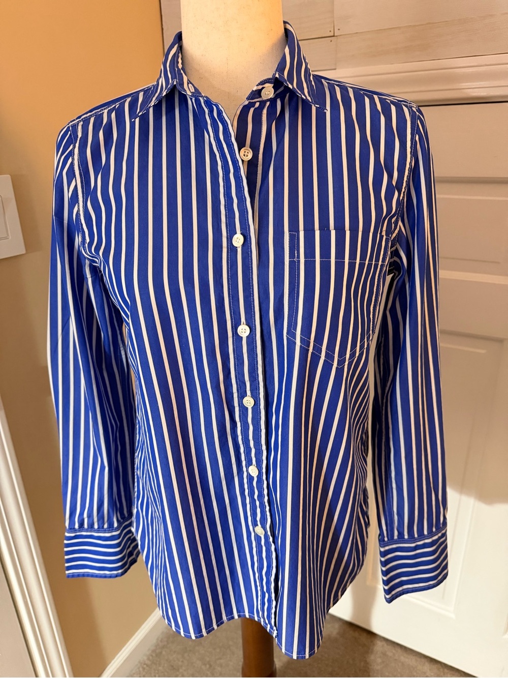 J. Crew Blue and White Vertical Stripe Button-Down Shirt